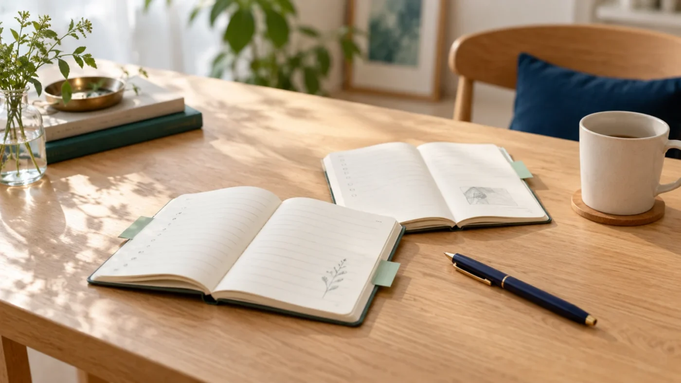 相談後の振り返りをイメージした二冊のノートを描いたAI生成イメージ
